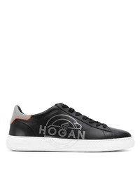schwarze und weiße bedruckte Leder niedrige Sneakers von Hogan
