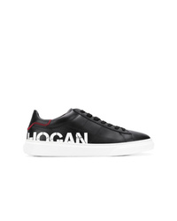 schwarze und weiße bedruckte Leder niedrige Sneakers von Hogan