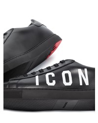 schwarze und weiße bedruckte Leder niedrige Sneakers von DSQUARED2