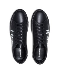 schwarze und weiße bedruckte Leder niedrige Sneakers von DSQUARED2