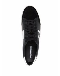 schwarze und weiße bedruckte Leder niedrige Sneakers von DSQUARED2