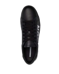 schwarze und weiße bedruckte Leder niedrige Sneakers von DSQUARED2