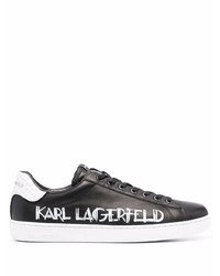 schwarze und weiße bedruckte Leder niedrige Sneakers von Karl Lagerfeld