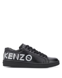 schwarze und weiße bedruckte Leder niedrige Sneakers von Kenzo