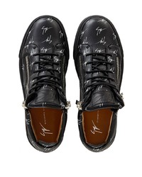 schwarze und weiße bedruckte Leder niedrige Sneakers von Giuseppe Zanotti