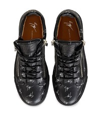 schwarze und weiße bedruckte Leder niedrige Sneakers von Giuseppe Zanotti