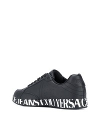 schwarze und weiße bedruckte Leder niedrige Sneakers von VERSACE JEANS COUTURE