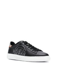 schwarze und weiße bedruckte Leder niedrige Sneakers von Hogan