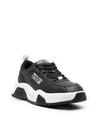 schwarze und weiße bedruckte Leder niedrige Sneakers von VERSACE JEANS COUTURE