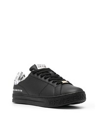 schwarze und weiße bedruckte Leder niedrige Sneakers von VERSACE JEANS COUTURE