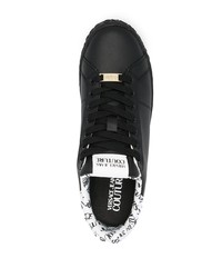 schwarze und weiße bedruckte Leder niedrige Sneakers von VERSACE JEANS COUTURE