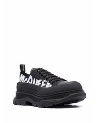 schwarze und weiße bedruckte Leder niedrige Sneakers von Alexander McQueen