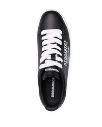 schwarze und weiße bedruckte Leder niedrige Sneakers von DSQUARED2