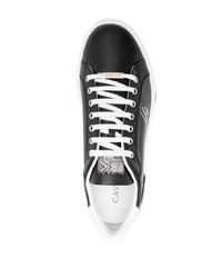 schwarze und weiße bedruckte Leder niedrige Sneakers von Roberto Cavalli
