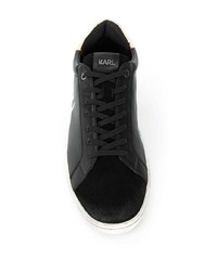 schwarze und weiße bedruckte Leder niedrige Sneakers von Karl Lagerfeld