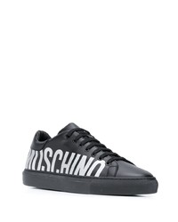 schwarze und weiße bedruckte Leder niedrige Sneakers von Moschino