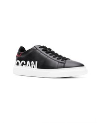 schwarze und weiße bedruckte Leder niedrige Sneakers von Hogan