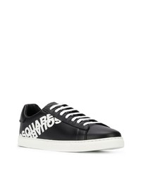 schwarze und weiße bedruckte Leder niedrige Sneakers von DSQUARED2