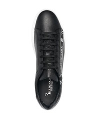 schwarze und weiße bedruckte Leder niedrige Sneakers von Billionaire