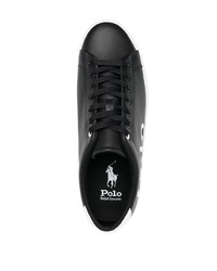 schwarze und weiße bedruckte Leder niedrige Sneakers von Polo Ralph Lauren