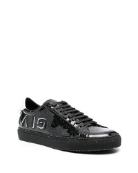 schwarze und weiße bedruckte Leder niedrige Sneakers von Givenchy