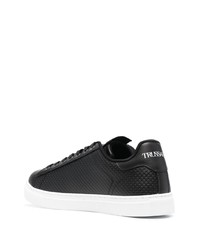 schwarze und weiße bedruckte Leder niedrige Sneakers von Trussardi