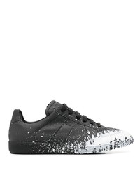 schwarze und weiße bedruckte Leder niedrige Sneakers von Maison Margiela