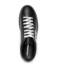 schwarze und weiße bedruckte Leder niedrige Sneakers von DSQUARED2