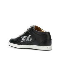 schwarze und weiße bedruckte Leder niedrige Sneakers von Jimmy Choo