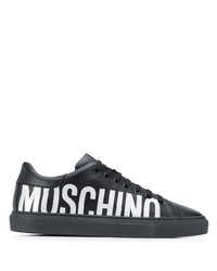 schwarze und weiße bedruckte Leder niedrige Sneakers von Moschino