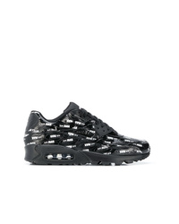 schwarze und weiße bedruckte Leder niedrige Sneakers von Nike