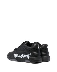 schwarze und weiße bedruckte Leder niedrige Sneakers von Off-White