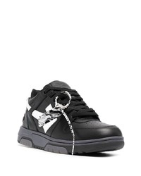 schwarze und weiße bedruckte Leder niedrige Sneakers von Off-White