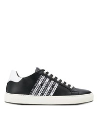 schwarze und weiße bedruckte Leder niedrige Sneakers von Philipp Plein