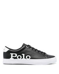 schwarze und weiße bedruckte Leder niedrige Sneakers von Polo Ralph Lauren