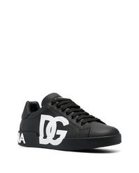 schwarze und weiße bedruckte Leder niedrige Sneakers von Dolce & Gabbana