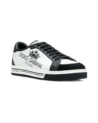 schwarze und weiße bedruckte Leder niedrige Sneakers von Dolce & Gabbana