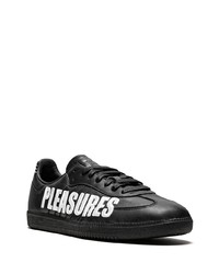 schwarze und weiße bedruckte Leder niedrige Sneakers von adidas