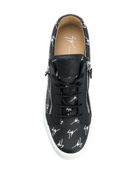 schwarze und weiße bedruckte Leder niedrige Sneakers von Giuseppe Zanotti Design