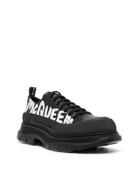 schwarze und weiße bedruckte Leder niedrige Sneakers von Alexander McQueen