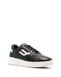 schwarze und weiße bedruckte Leder niedrige Sneakers von Bally