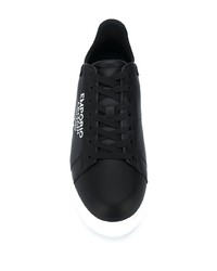 schwarze und weiße bedruckte Leder niedrige Sneakers von Emporio Armani