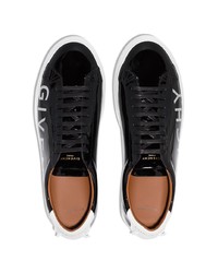 schwarze und weiße bedruckte Leder niedrige Sneakers von Givenchy