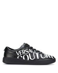 schwarze und weiße bedruckte Leder niedrige Sneakers von VERSACE JEANS COUTURE