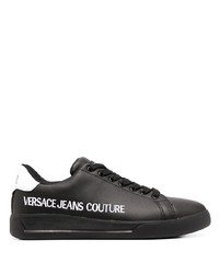 schwarze und weiße bedruckte Leder niedrige Sneakers von VERSACE JEANS COUTURE