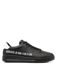 schwarze und weiße bedruckte Leder niedrige Sneakers von VERSACE JEANS COUTURE