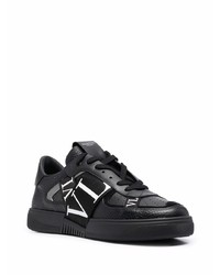 schwarze und weiße bedruckte Leder niedrige Sneakers von Valentino Garavani