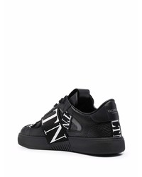 schwarze und weiße bedruckte Leder niedrige Sneakers von Valentino Garavani