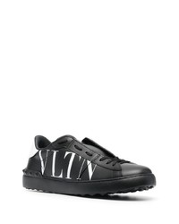 schwarze und weiße bedruckte Leder niedrige Sneakers von Valentino Garavani