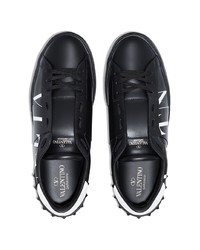 schwarze und weiße bedruckte Leder niedrige Sneakers von Valentino Garavani